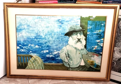 Charles Bragg - 36 x 24 FRAMED LITHOGRAPH " Monet Painting " Numbered & Signed  - Image 1 of 4