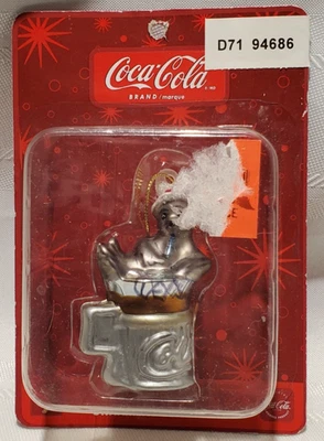 Nuevo Coca-Cola Navidad Mini Adorno Vidrio Soplado - Sello Sentado en una Taza Foto 1 de 3
