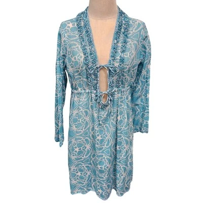 Mud Pie Linen ruffled beaded swim cover up L - Image 1 of 4