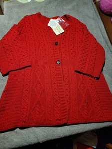 Merino Wool Cardigan Knit Sweater Womens XXL Kilronan Knitwear Red New NWT - Picture 1 of 10