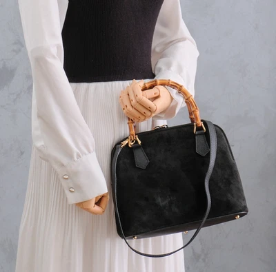 GUCCI Bamboo Hand Shoulder bag Purse 2way Suede Leather Black Authentic - Image 1 of 4