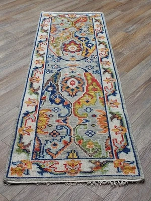 Alfombra turca Bohemia Oushak, alfombra contemporánea turca Oushak hecha a mano, 2,5x8 pies Foto 1 de 4