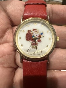 Funktionierende Weihnachtsmannuhr Schweizer Uhrwerk Weihnachten Kalbsleder rotes Band goldfarben - Bild 1 von 7