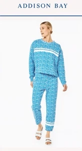 Neu mit Etikett Addison Bay Lombard blau & weiß Sweatshirt und Jogginghose mit Rundhalsausschnitt Set Größe XS - Bild 1 von 11
