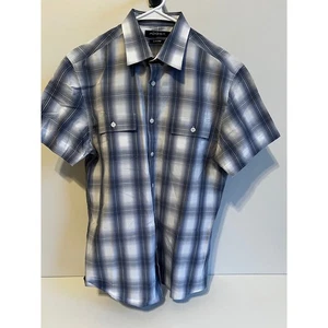 AXIST Mens Medium Slim Fit Plaid Short Sleeve Button Up 2Shirt Casual - Picture 1 of 9
