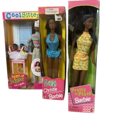 Lote 3 Barbie afroamericana Christie Cool Sitter Patrón Florida Bonito Cuadros Foto 1 de 4
