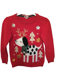 Kids TU Red Christmas Jumper, Cotton Rich, Dog + Antlers AGE 9-12 Mnth BNWTS - Picture 1 of 4
