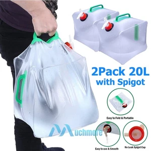 2Pack 5.3Gal Camping Foldable Collapsible Water Container w/ Spigot Storage Jug - Picture 1 of 14