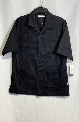 Cubavera NWT Black Guayabera Embroidered Button Up Shirt Men's M - Image 1 of 4