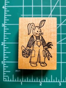 Vintage PSX Rubber Stamp. Easter Bunny in Overalls Carrots Comb ship B12  - Imagen 1 de 6