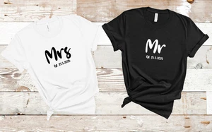 Mr Mrs T-Shirts - passendes Paar Shirt Set Hochzeit Geschenk Brautpaar Flitterwochen - Bild 1 von 7