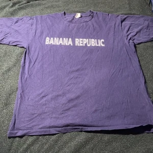 Vintage 90’s Banana Republic T-Shirt Navy XL made usa Spell Out Logo Safari read - Picture 1 of 10