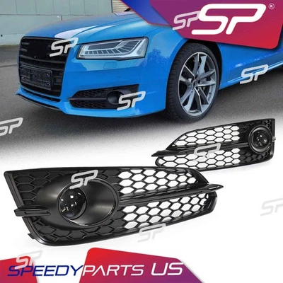 Pair Front Fog Light Grilles Black For Audi A8 S-Line S8 D4 LCI 2015–2018 Foto 1 de 4