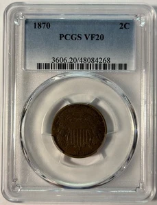 1870 2C Two-Cent Piece - PCGS VF20 - Picture 1 of 6