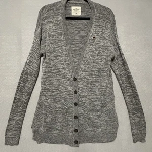 Hollister Sweater Women Medium Gray Button Cardigan w/ Pockets - Picture 1 of 5