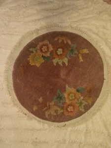 Vintage 1930er Rund Gewebt Chinesisch Peking Teppich Mauve Blumen Handgeknüpft 30" Lesen  - Bild 1 von 9