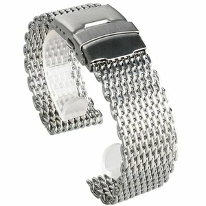 20/22/24mm Stainless Steel Silver Shark Mesh Bracelet Watch Band Strap Solid - Picture 1 of 13
