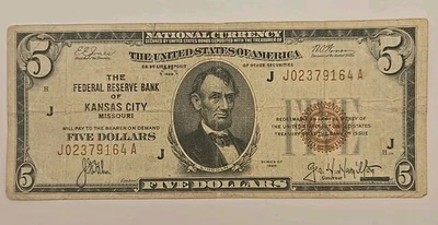 Series 1929 $5 National Currency Federal Reserve Bank Of Kansas City Missouri - Image 1 of 4