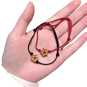 Fashion Peach Wood Flower Handmade Braid Rope Lucky Bracelets Accessories Gifts - Picture 1 of 10