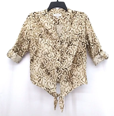 Coral Bay 衬衫女式 PM 米色长袖卷片纽扣衬衫 — 第 1/4 张图片