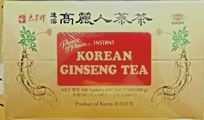 Chá instantâneo de ginseng coreano Prince Of Peace - 100 saquetas/7 oz - Expira em: novembro de 2029. - Imagem 1 de 4