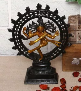 Brass Divine Lord Natraj-Antique Black Home Decor Idol Multicolour 9 Inch FS - Picture 1 of 3