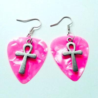 Pendientes Guitarra Egipcia Protección Ankh Joyería Vinnie Vincent KISS Rosa Foto 1 de 3