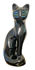Vintage 1950'S Artmark Black Ceramic Cat Figurine Green Eyes /Halloween MCM - Picture 1 of 3