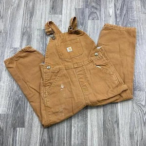 CARHARTT Flannel Lined Double Knee Camel Canvas Bib Overalls Boy's Size 4T - Picture 1 of 6