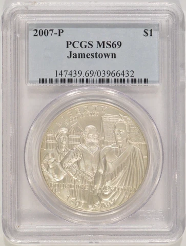 2007-P Jamestown Commemorative Silver Dollar $1 PCGS MS69 03966432 Cover