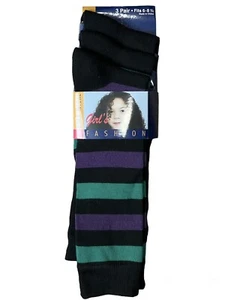 Gold Medal Girl's Fashion Crew Socks 3 Pair Fits Size 6 - 8.5 Purple Green New - Picture 1 of 6