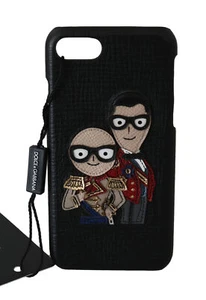 Funda protectora para teléfono DOLCE & GABBANA de cuero negra parche temático para hombres iPhone 7 PVP $550 - Imagen 1 de 6