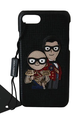 Funda protectora para teléfono DOLCE & GABBANA de cuero negra parche temático para hombres iPhone 7 PVP $550 Foto 1 de 4