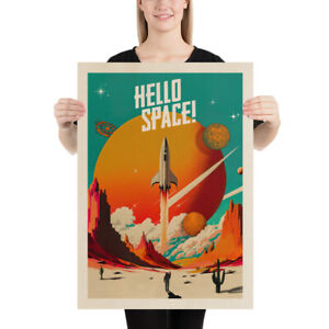 Hello Space! — Vintage space poster, retro space art, retro space art