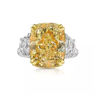 10 Carat Light Yellow Elongated Cushion Cut Lab Grown Diamond Engagement Ring - Picture 1 of 8