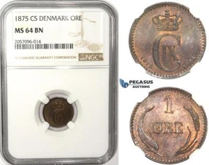 ZM36, Denmark, Christian IX, 1 Øre 1875 CS, Copenhagen, NGC MS64BN - Picture 1 of 1