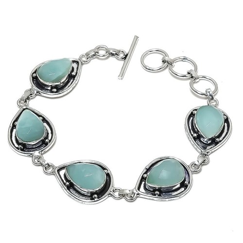 VALENTINO Bracciale gioiello in argento sterling 925 fatto a mano con pietre preziose amazzonite verde misura 7 8