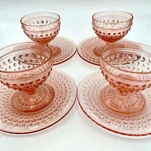 Vintage Pink Hobnail Anchor Hocking Sherbet Dishes Depression Glass Set of 8 EUC - Picture 1 of 8