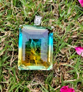 120 Ct + Ciondolo Tormalina Naturale Multicolore Argento Massiccio 925 Pendente Gemma - Foto 1 di 6