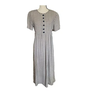 Vintage JBS Muted Black/White Checked Country Style Dressy maxi dress Sz. LP - Picture 1 of 7
