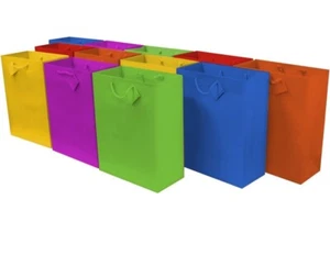 12 X Gift Bags with Colored Handles, Kraft Gift Bags Large Size 10 X5 X13 - Picture 1 of 4