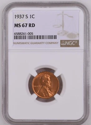 1937 S Lincoln Wheat Cent NGC MS67RD Copper Coin 1C - Image 1 of 4