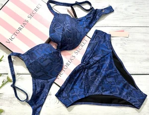 Victoria's Secret Twist Removable Push-Up Bikini Swim High Waist Bottom Set Blue - Picture 1 of 3