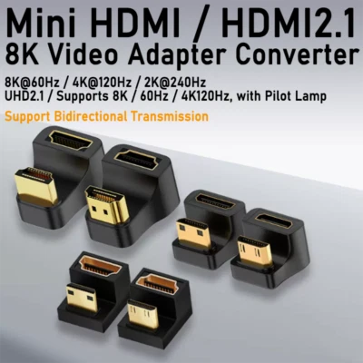 HDMI2.1 Adapter Converter U-Shaped Elbow Male to Female Bidirectional Conversion - Image 1 of 3