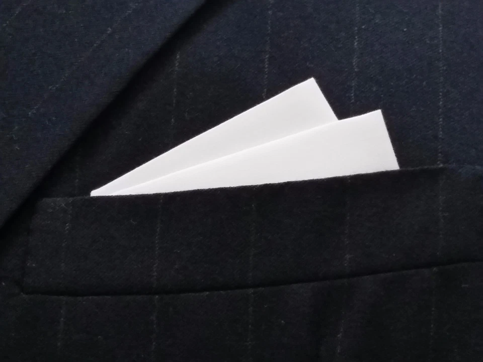 POCKET SQUARE White 2 point wing style - pre-folded & Sewn- Just slip in pocket - Image 1 of 3