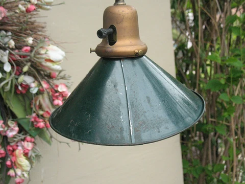 Original Green Tin Shade Ceiling Light Fixture Borger Coal Co. Chicago #2 Cover