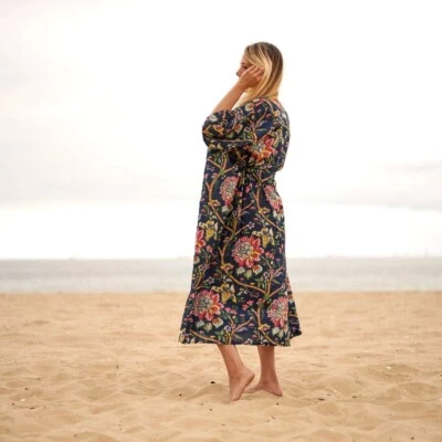 Noir Blooms Cotton Kaftan | Dark Florals - image 1 of 4
