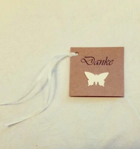 20 Danke-Anhänger/Kraftpapier-Kärtchen Taufe Tochter Schmetterling Handarbeit - Bild 1 von 1