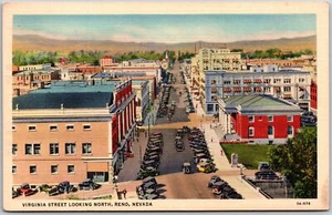 Reno Nevada NE, Virginia Street Looking North, Buildings, Road Cars, Postcard - Picture 1 of 2