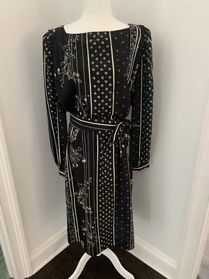 复古 70 年代 Union Made LANVIN 连衣裙 10 码黑色花卉 Mod — 第 1/4 张图片